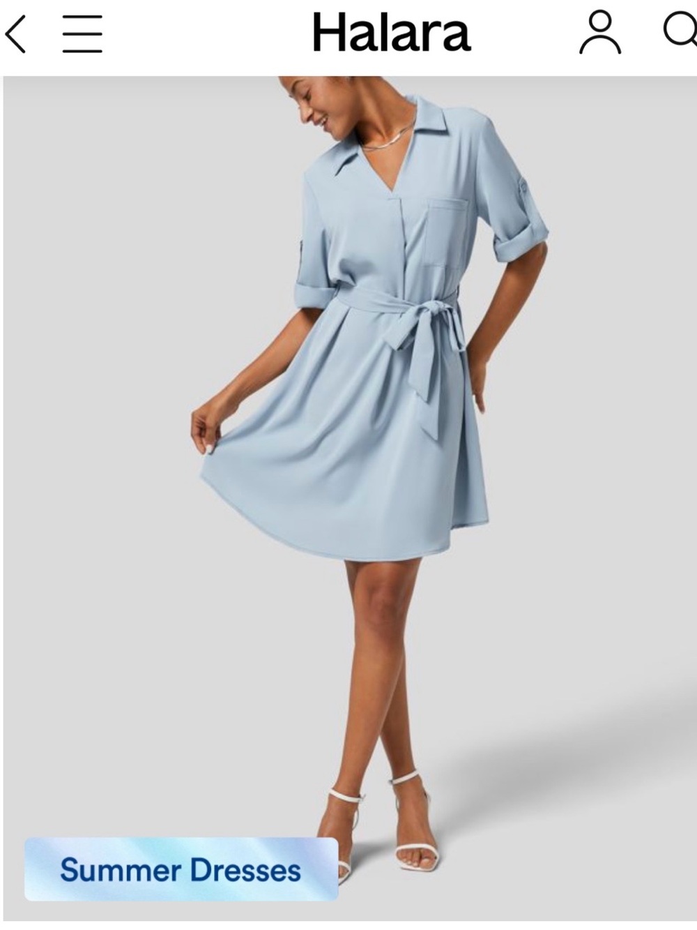 HALARA Gray Shirt Dress with Tie Waist